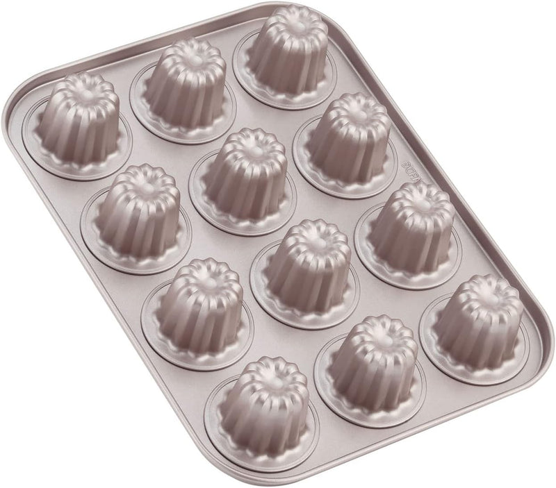 CHEFMADE 12-Cavity Non-Stick Canele Cake Pan - Champagne Gold