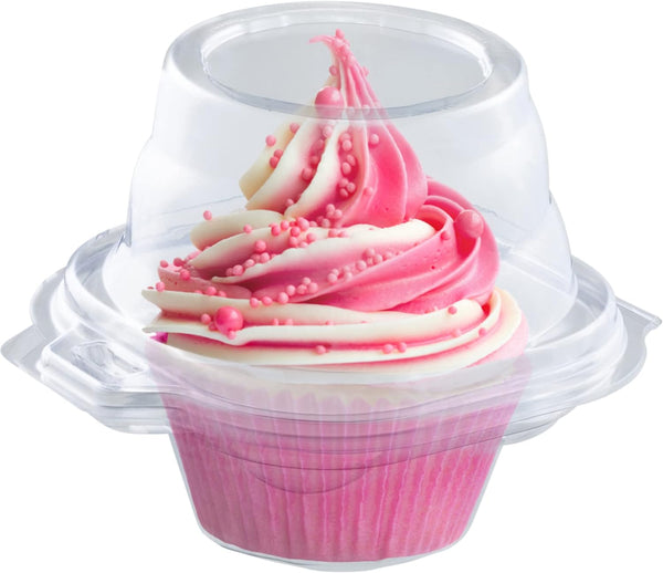 Individual Cupcake Containers (50 Pack) | Clear Plastic Disposable Cupcake Boxes/Holders | Single Cupcake Holder with Dome Lid Bulk | BPA-Free Plastic Cupcake Muffin Container Carrier Boxes to Go