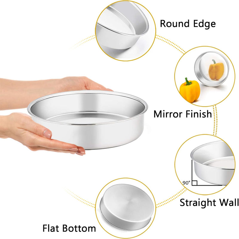 TeamFar 4 Inch Mini Cake Pans - Set of 3 Stainless Steel Round Baking Pans