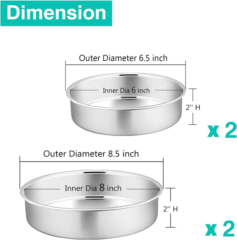 PP Chef 4 Stainless Steel Baking Pan Set for Mini Cakes Pizzas and Quiches - Non-Toxic Leakproof and Easy to Clean