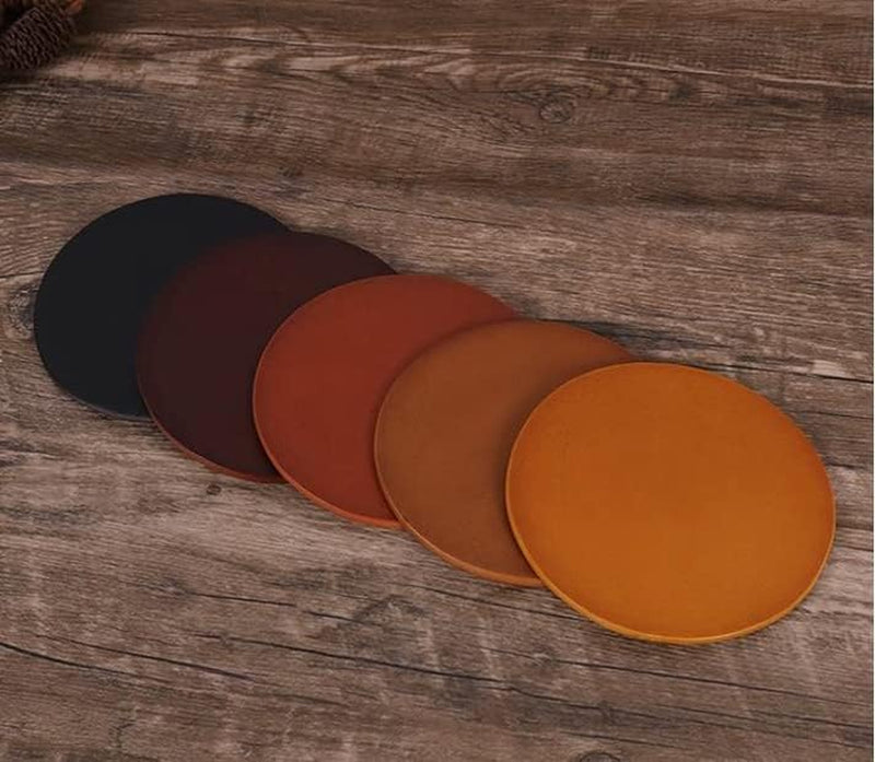 100% Genuine Leather Coasters 4 - Pack | Premium Leather Leather Drinking Coasters | Perfect for Home/Office/Kitchen/Bar | Stylish, Rustic, Decorative | Furniture Protection (Red Brown)