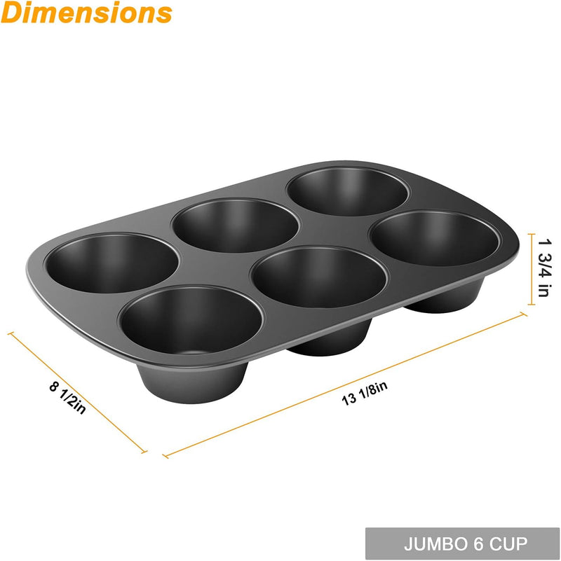 2-Pack Nonstick Muffin Pan - Carbon Steel 6 Cup Easy to Clean Jumbo Size