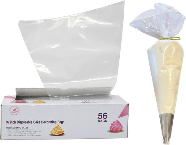 Keenpioneer Piping Bag - Disposable Cake Decorating Bag 56 Count 16 inch Clear