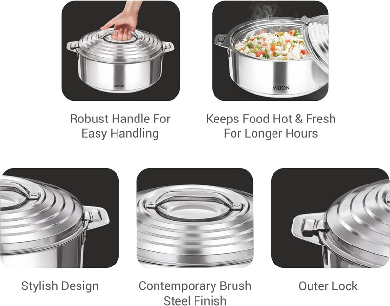 Insulated Stainless Steel Casserole - Thermal Serving Bowl for Hot and Cold Food - 2500 ml Capacity - Silver