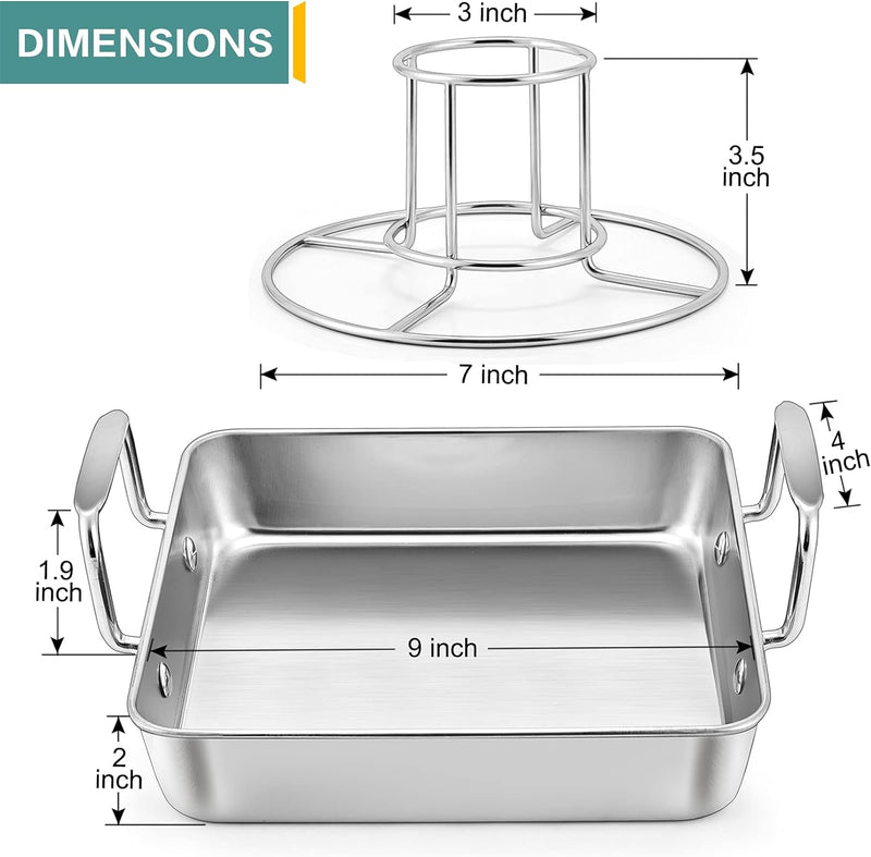 9-inch Beer Can Chicken Roaster with 2 Pans and Racks - Stainless Steel