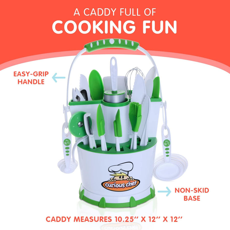 Curious Chef 30-Piece Caddy Collection Cookware Set - Dishwasher Safe and BPA-Free Plastic - Includes Real Utensils and More