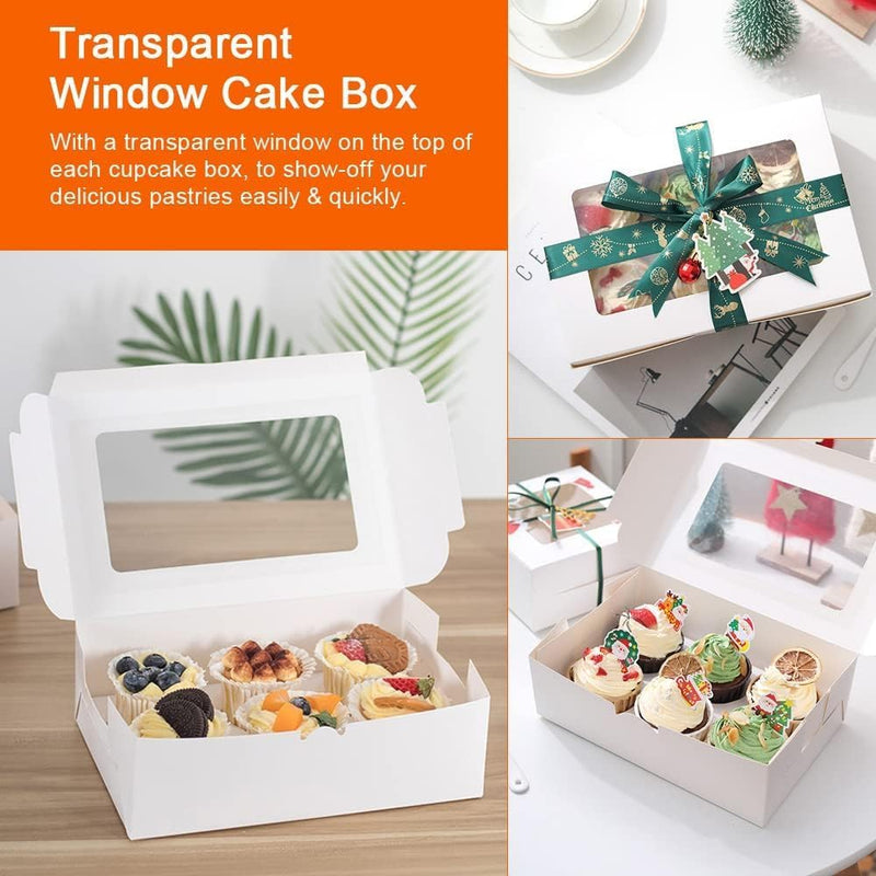 Cupcake Box Set - Hold 12 Standard Cupcakes Food Grade Carrier with Windows