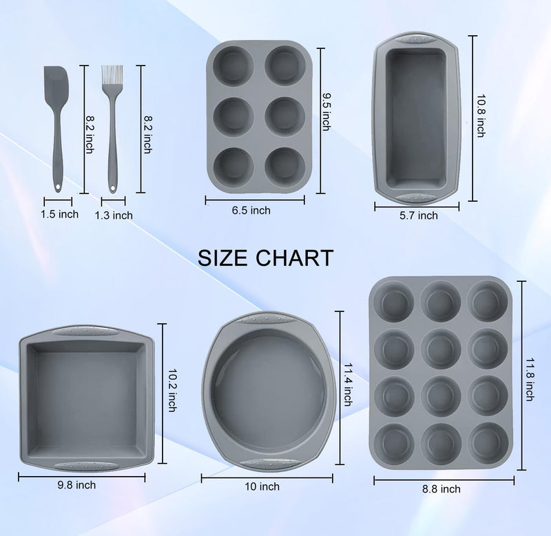 7-Piece Silicone Bakeware Set - RoundSquare Cake Pan Loaf Pan Muffin Pan - BPA Free