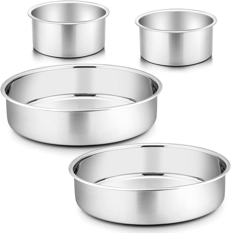 PP Chef 4 Stainless Steel Baking Pan Set for Mini Cakes Pizzas and Quiches - Non-Toxic Leakproof and Easy to Clean