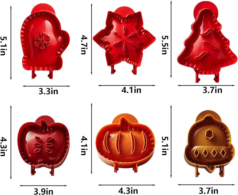 6-Piece Mini Pie Maker Set with Dough Press and Pocket Molds - Christmas Baking Parties