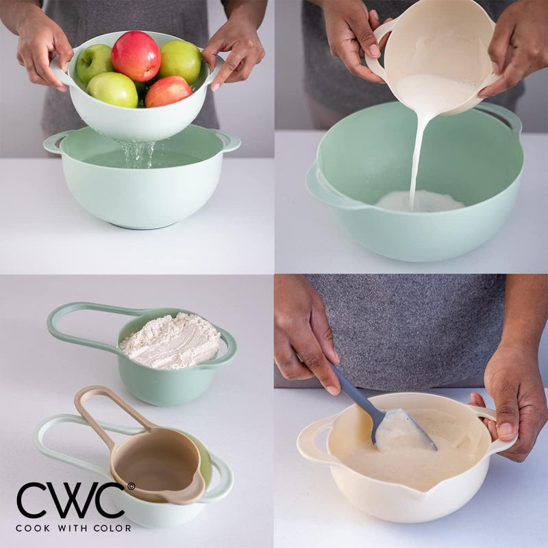 8-Piece Nesting Bowls Set with Measuring Cups Colander Sifter - Mint Green