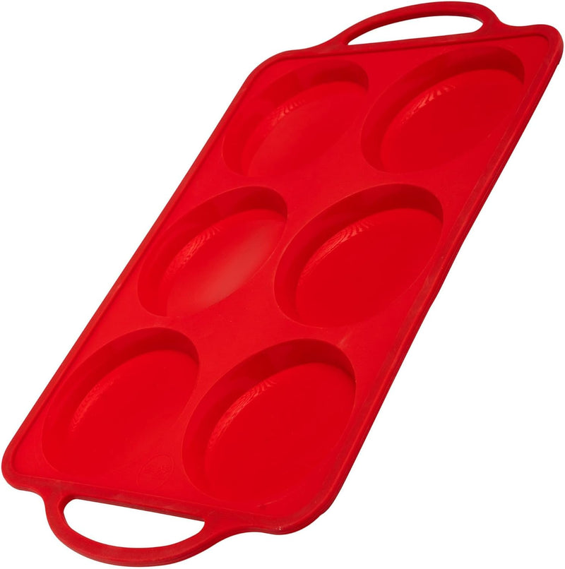 Bake Boss 6-Cup Large Muffin Pan w Handles - Non-Stick Silicone Cupcake Molds BPA-Free Red