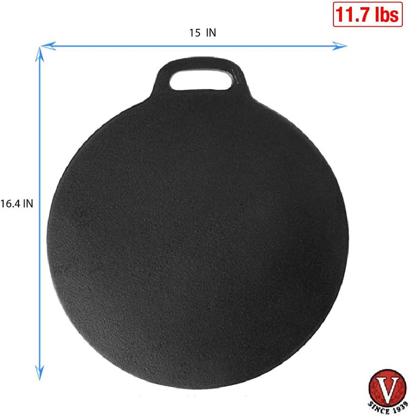 Victoria 12-Inch Cast-Iron Tawa Dosa Pan with Loop Handle Preseasoned in Flaxseed Oil Made in Colombia