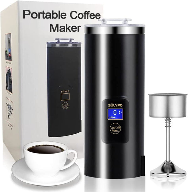 Sulypo Portable Coffee Maker 8 OZ,Mini Electric Percolator Coffee Pot for Single Serve as Espresso Machine with 304 Stainless Steel Electric Kettle AC Black