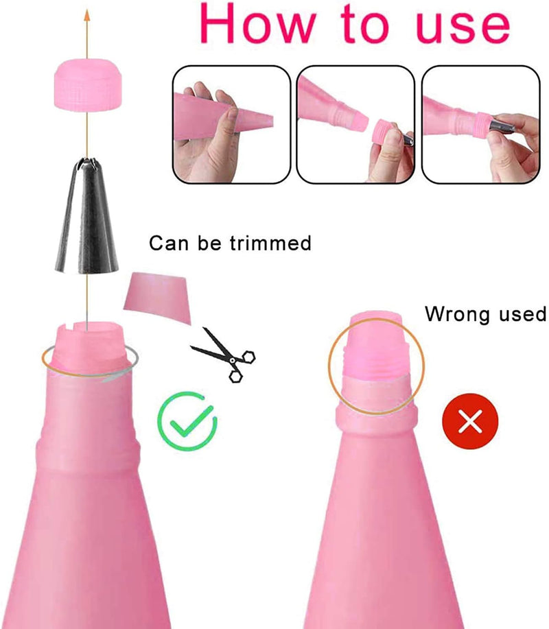 Silicone Icing Piping Bag with Stainless Steel Nozzle Set and Accessories