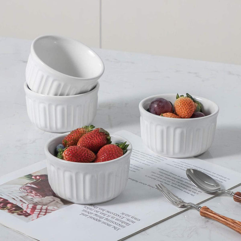 6-Piece Porcelain Ramekin Set - Oven Safe for Baking Creme Brulee Custard Pudding - Red