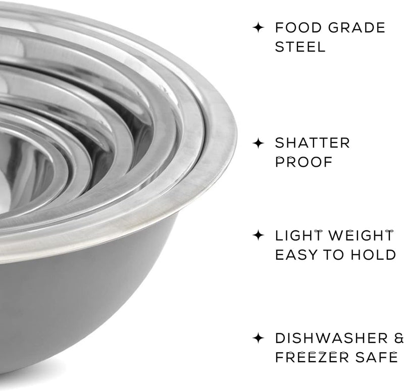 JoyJolt Stainless Steel Mixing Bowl Set of 6 - Large to Small Sizes for Kitchen and Baking Needs