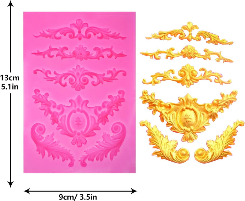 Rainmae 5 Pcs Baroque Style Fondant Silicone Mold - 3D Lace Relief Filigree Sculpture for Crafts  Baking