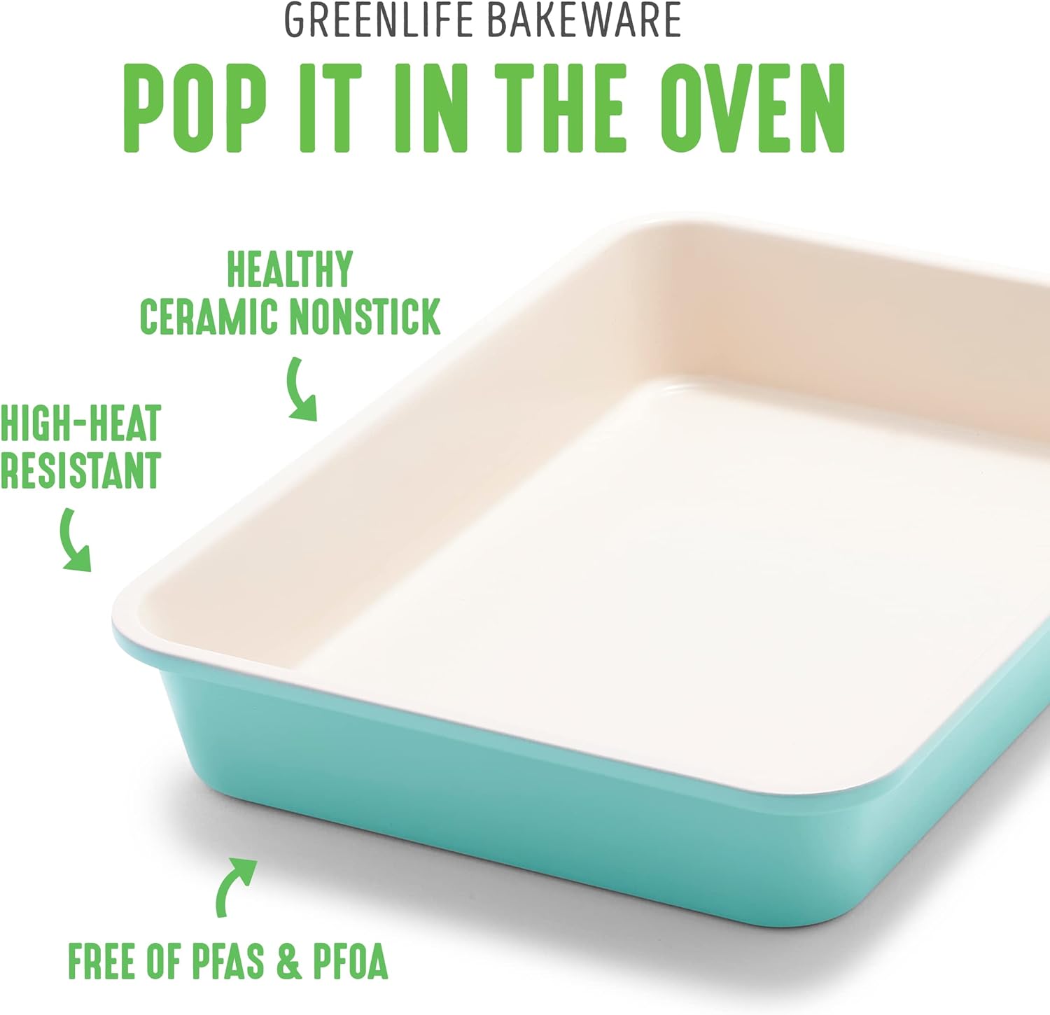 GreenLife Healthy Ceramic Nonstick, 13 x 9 Quarter Cookie Sheet Baking Pan Set, PFAS-Free, Turquoise