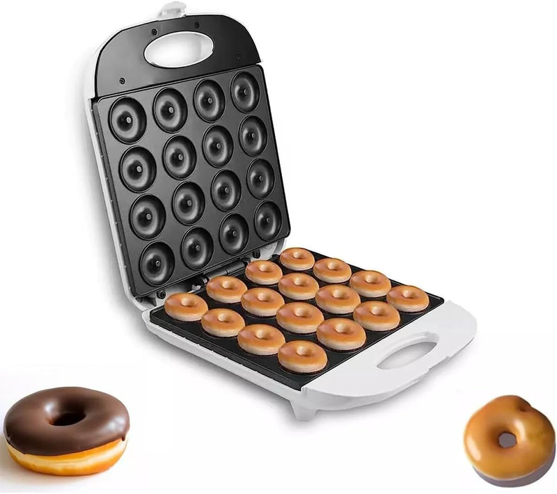 Mini Pancake and Donut Maker - Non-Stick Double-Sided Cake Machine - Makes 16 Doughnuts Black