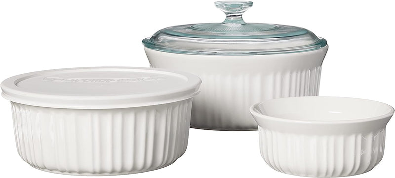 CorningWare French White 7-Pc Ceramic Bakeware Set with Lids Chip  Crack Resistant Stoneware Dish