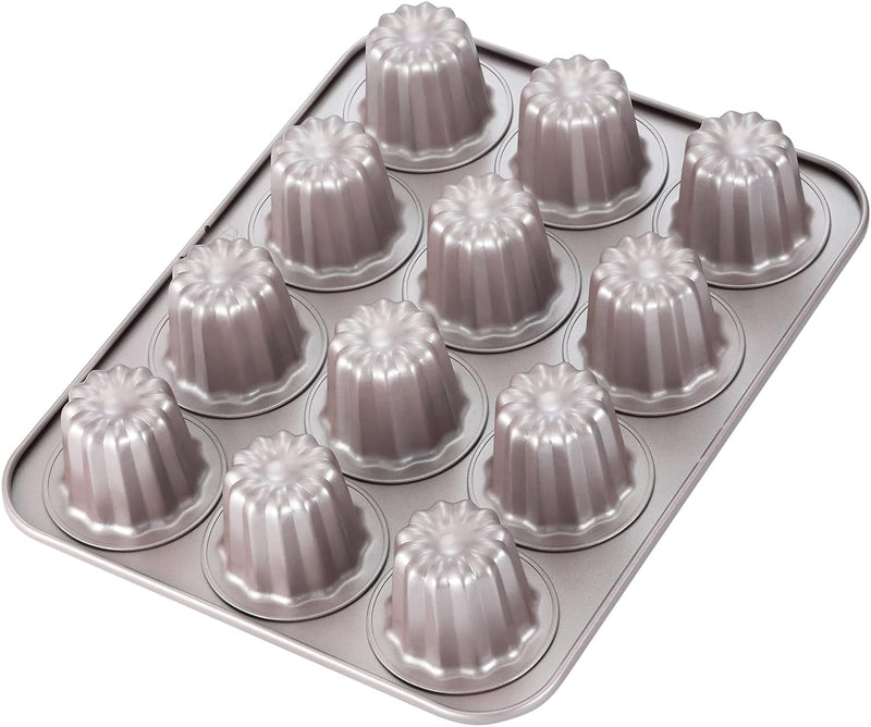 CHEFMADE 12-Cavity Non-Stick Canele Cake Pan - Champagne Gold