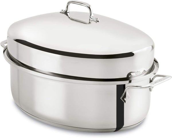 All-Clad Covered Oval Roaster - 3 Piece Stainless Steel Set 19x12x10 Inch Oven Broiler Safe Pan