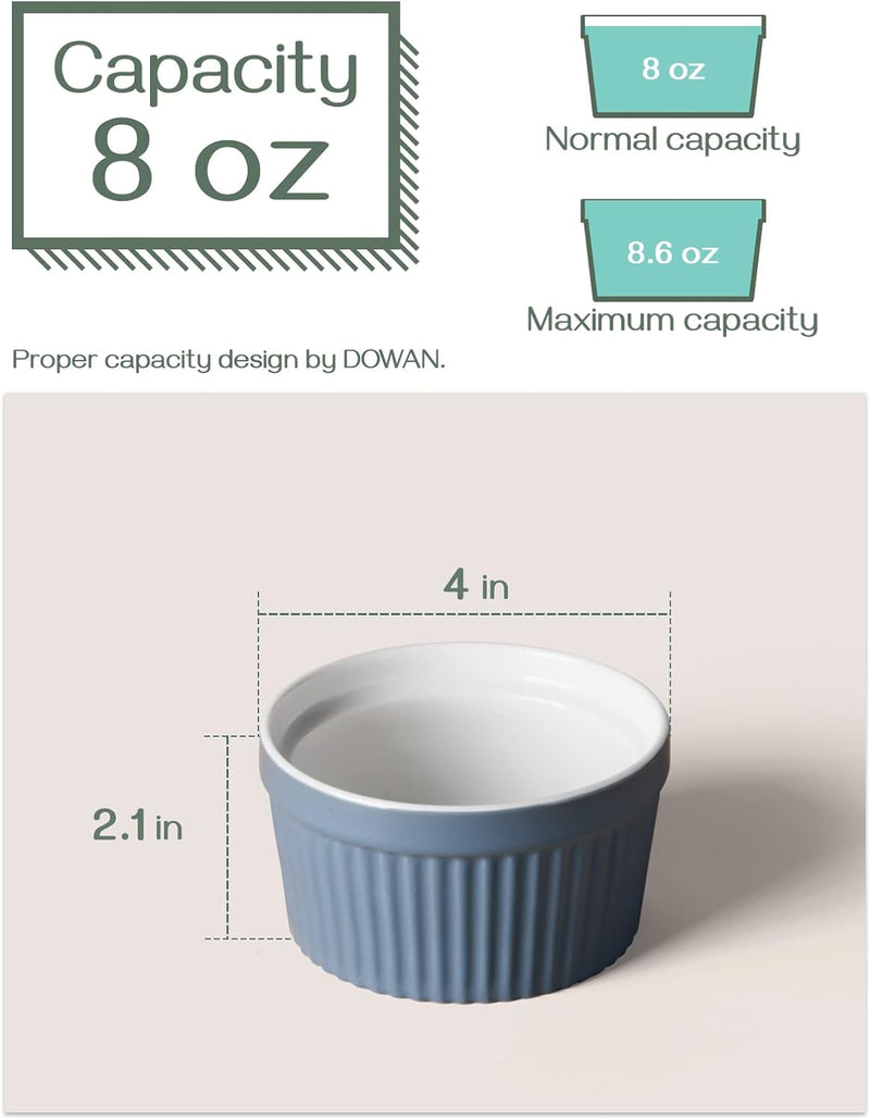 DOWAN Porcelain Ramekin Set - 4oz Baking 6 White