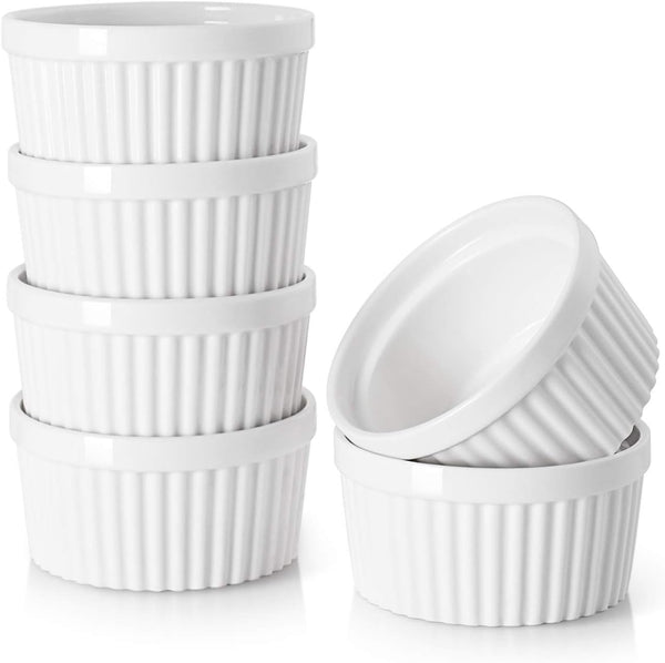 DOWAN Porcelain Ramekin Set - 4oz Baking 6 White