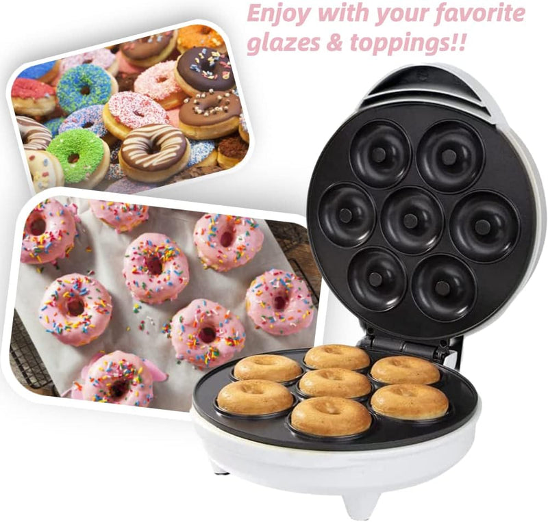 Electric Mini Donut Maker - Non-Stick Makes 7 Small Doughnuts Kid-Friendly Snack