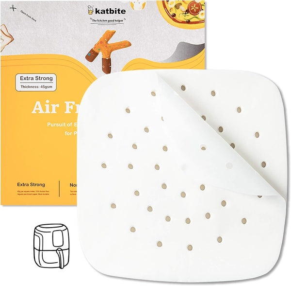 Katbite 85 Inch Air Fryer Parchment Paper Liners - 120 Pack Non-Stick Squares for Air Fryer Steamer Cake Pans