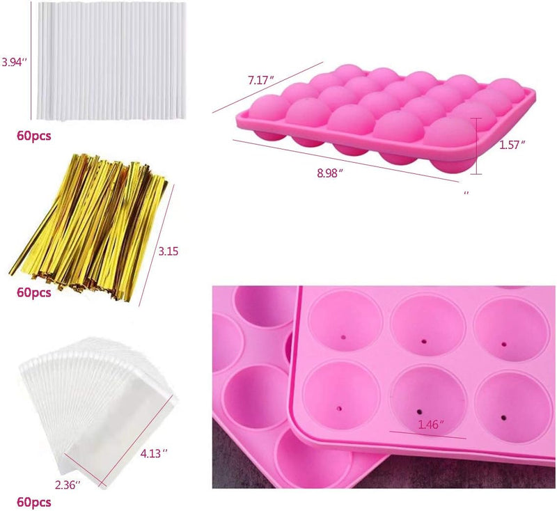 AKINGSHOP Silicone Cake Pop Mold Set with 60Pcs Sticks Bags and Twist Ties - Great for Lollipops Hard Candy Cake Pops and Chocolates