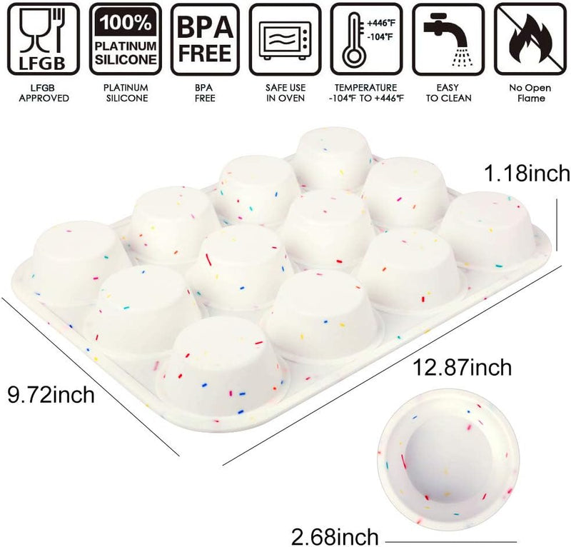 Silicone Muffin Pan - Non-Stick Cupcake Mold BPA-Free 12 Cups