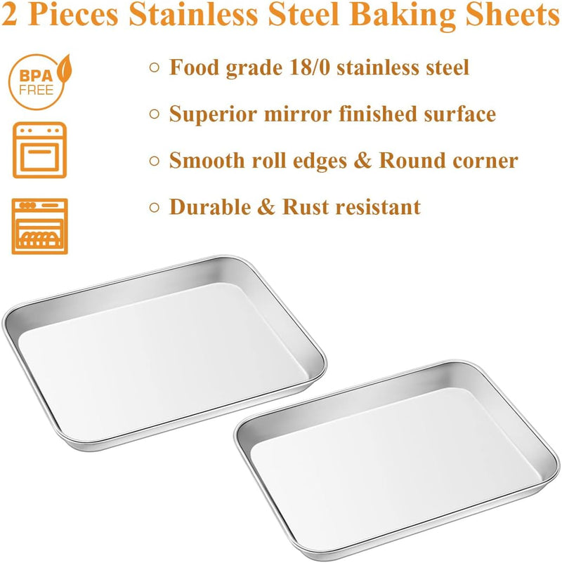 Stainless Steel Baking Sheet Set - 2 Pack Non-Toxic  Heavy Duty Mirror Finish 12x10x1 Dishwasher Safe