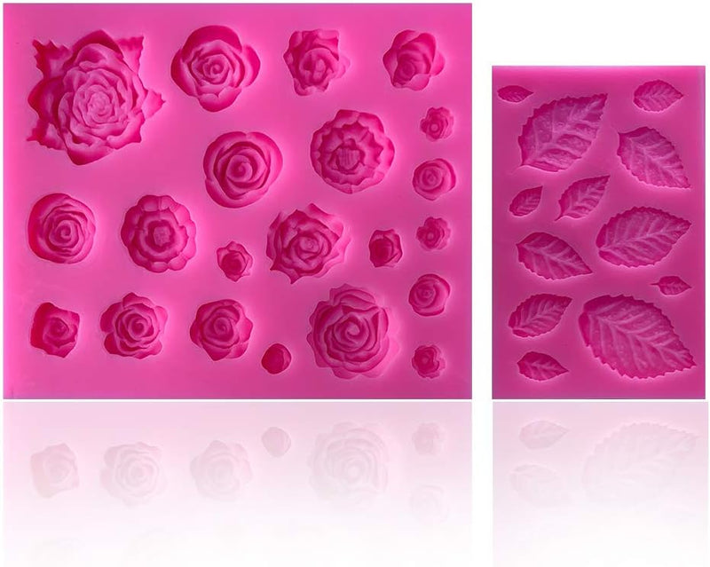 SIENON 33-Cavity Rose Flower  Leaf Silicone Molds for Sugarcraft  Crafting Projects