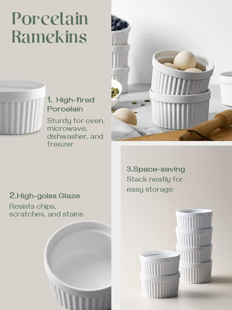 DOWAN Porcelain Ramekin Set - 4oz Baking 6 White