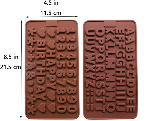 Silicone Letter and Number Chocolate Molds with Happy Birthday Cake Decorations and Symbols - 2pcs