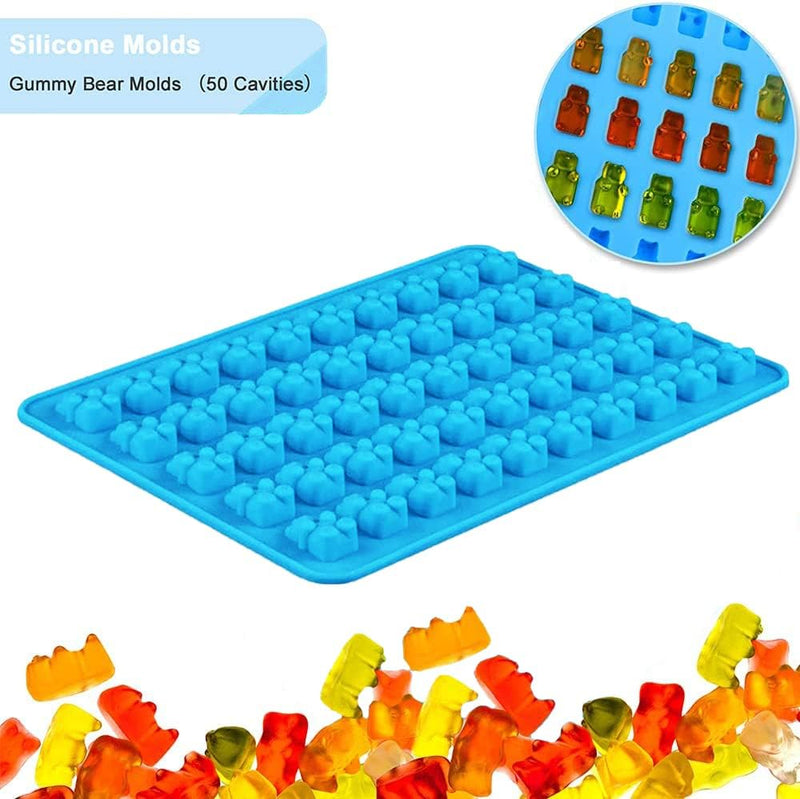 JEWOSTER Gummy Bear Silicone Molds - Non-stick Chocolate Candy Molds 4 pcs with Droppers - Food Grade