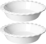 LE TAUCI Ceramic Pie Pans for Baking, 9 Inches Pie Plate for Apple Pie, Round Baking Dish, 36 Ounce Fluted Dish Pie Pan, Set of 2, White