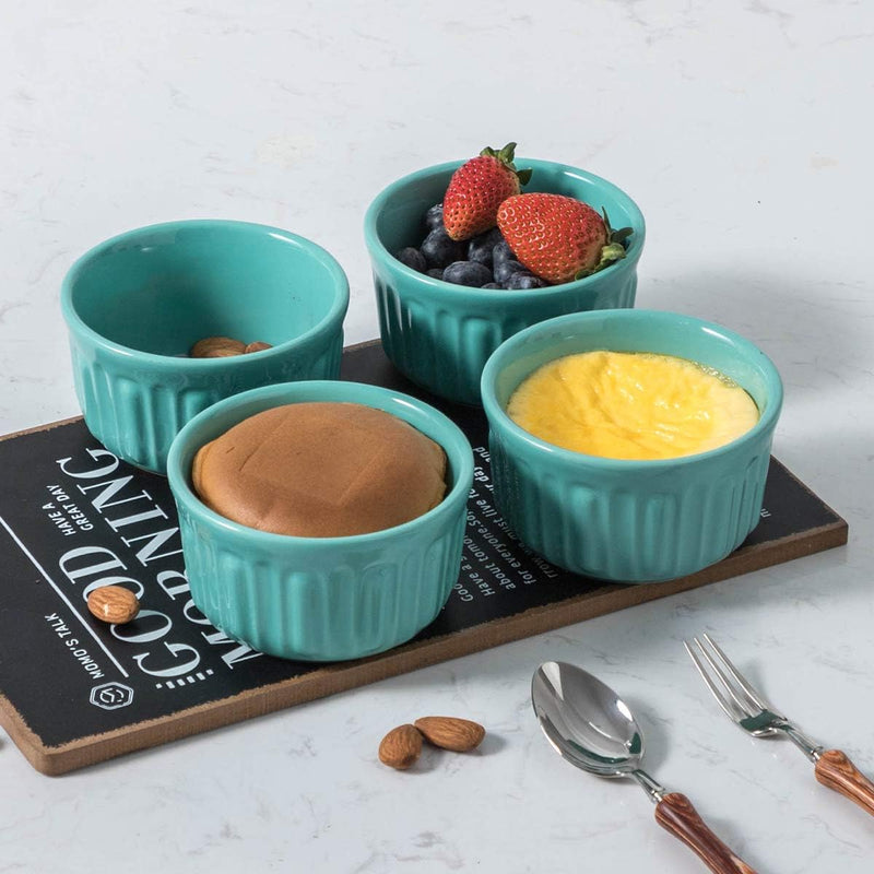 6-Piece Porcelain Ramekin Set - Oven Safe for Baking Creme Brulee Custard Pudding - Red