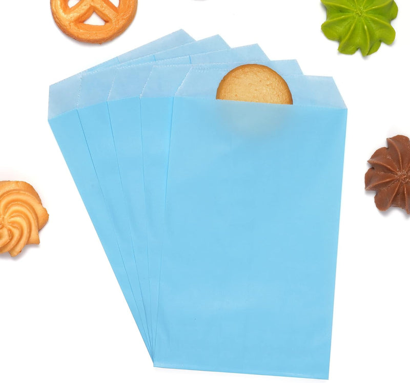 Quotidian Flat Glassine Waxed Paper Treat Bags - 100 Pack 4x6 for Bakery or Party Favors