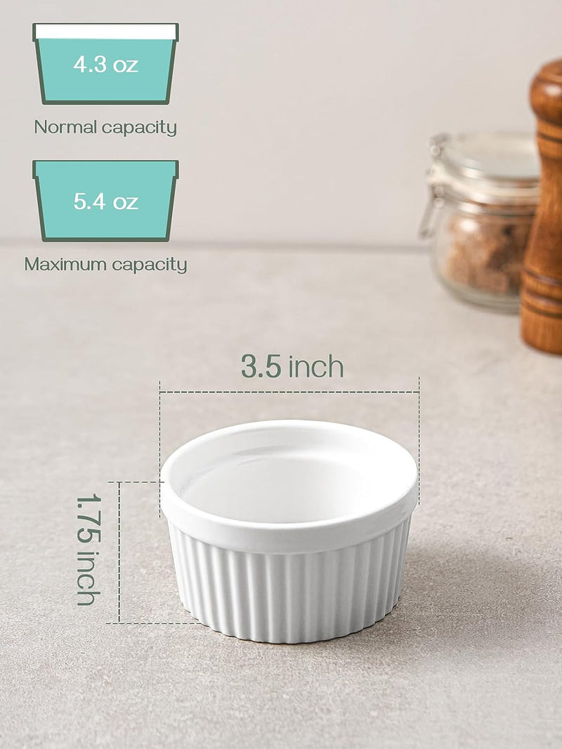 DOWAN Porcelain Ramekin Set - 4oz Baking 6 White