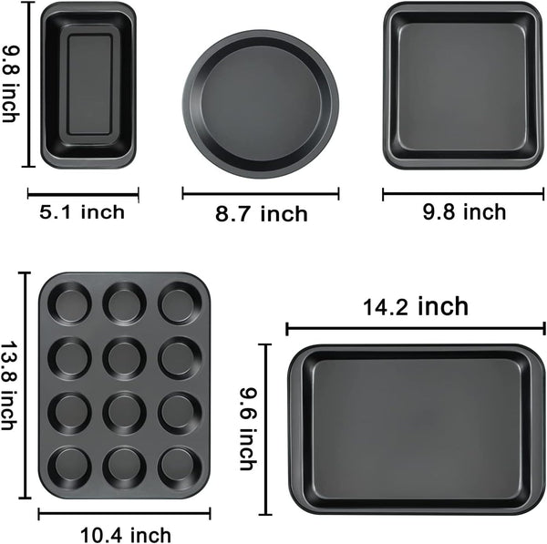 5-Piece Nonstick Bakeware Set - Cake Muffin Cupcake Roast Pans for Toaster Oven and Kitchen Cooking