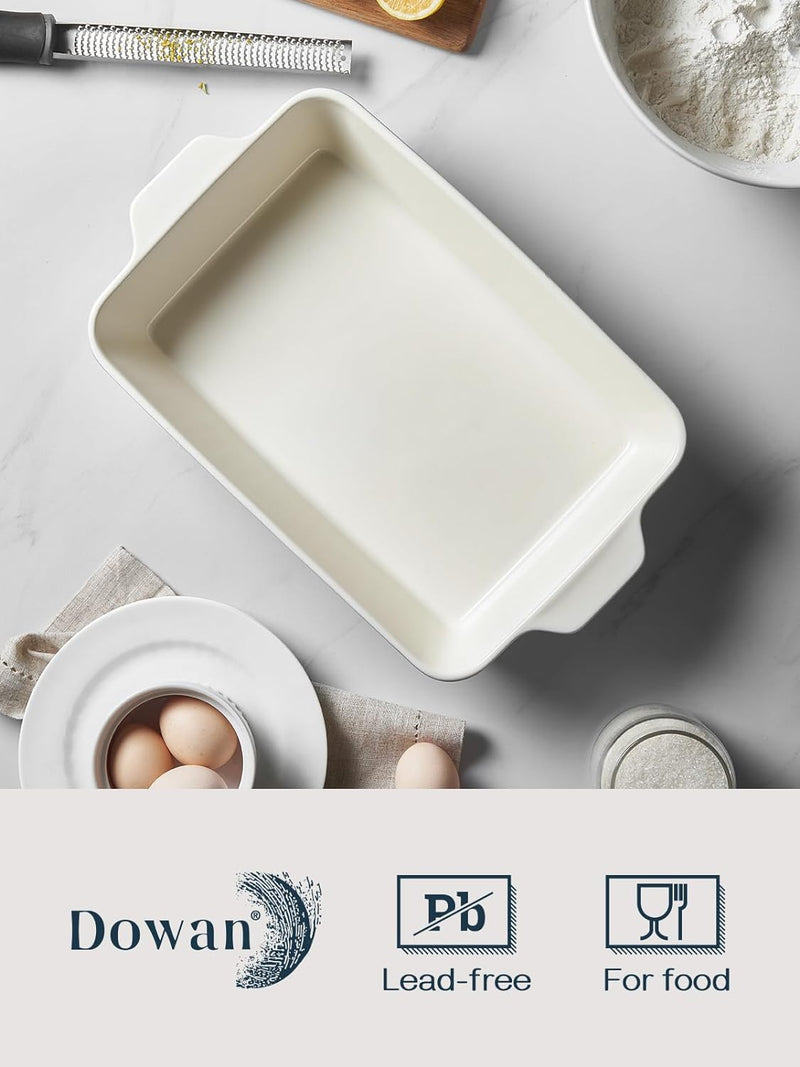 DOWAN 9x13 Ceramic Casserole Dish - 135 oz Deep Baking Pan with Handles Oven Safe White