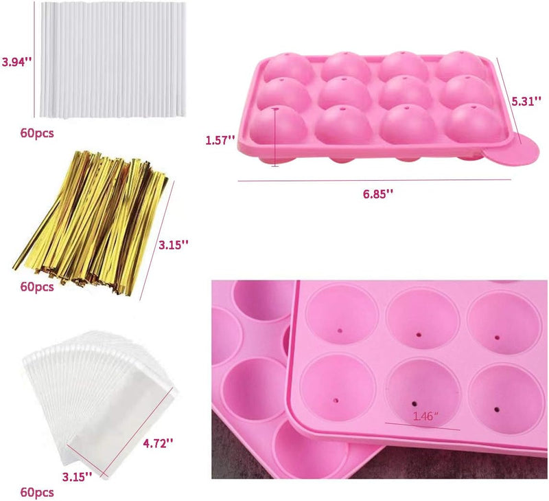 AKINGSHOP Silicone Cake Pop Mold Set with 60Pcs Sticks Bags and Twist Ties - Great for Lollipops Hard Candy Cake Pops and Chocolates