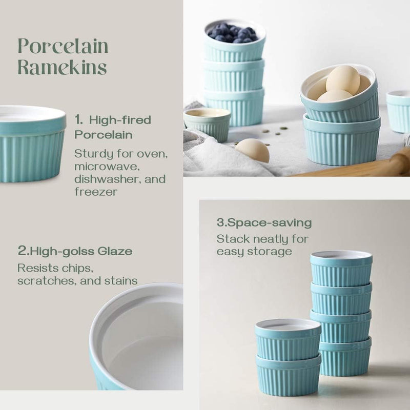 DOWAN Porcelain Ramekin Set - 4oz Baking 6 White