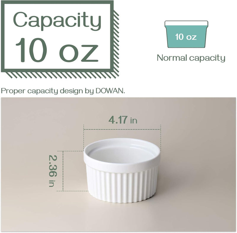 DOWAN Porcelain Ramekin Set - 4oz Baking 6 White