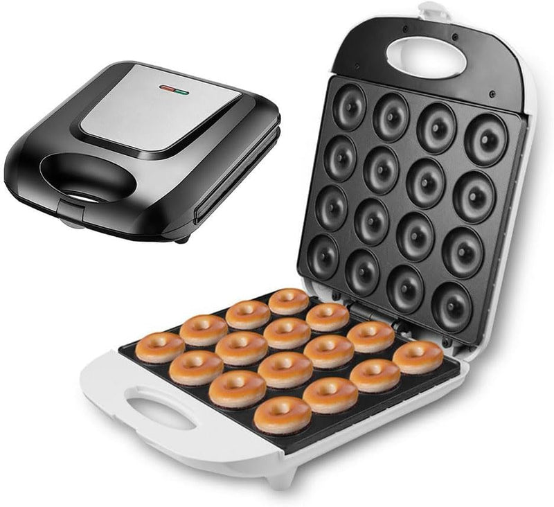 Mini Pancake and Donut Maker - Non-Stick Double-Sided Cake Machine - Makes 16 Doughnuts Black