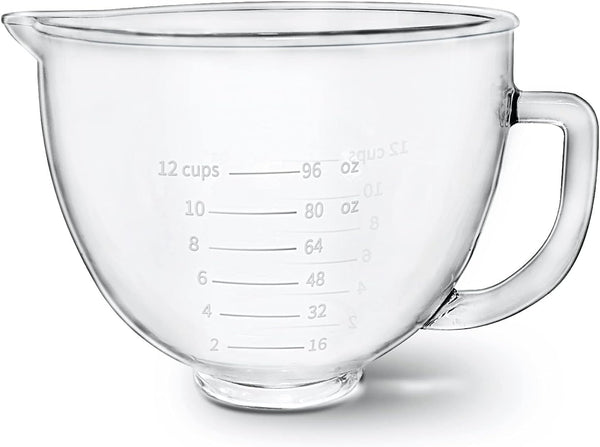 Glass Bowl for KitchenAid Stand Mixer - Measurement Markings Microwave and Refrigerator Compatible