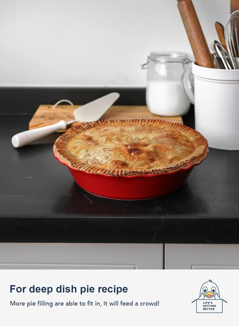 LE TAUCI Ceramic Pie Pans - 9 Inch Round Baking Dish Set for Apple Pie - 36oz Fluted Dish White Pack of 2